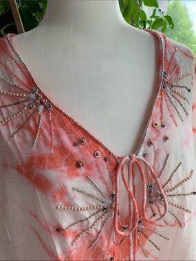 Fig & Vine Boho Tie Dye Embellished Blouse/Beach Cover Up Sz XL NWT